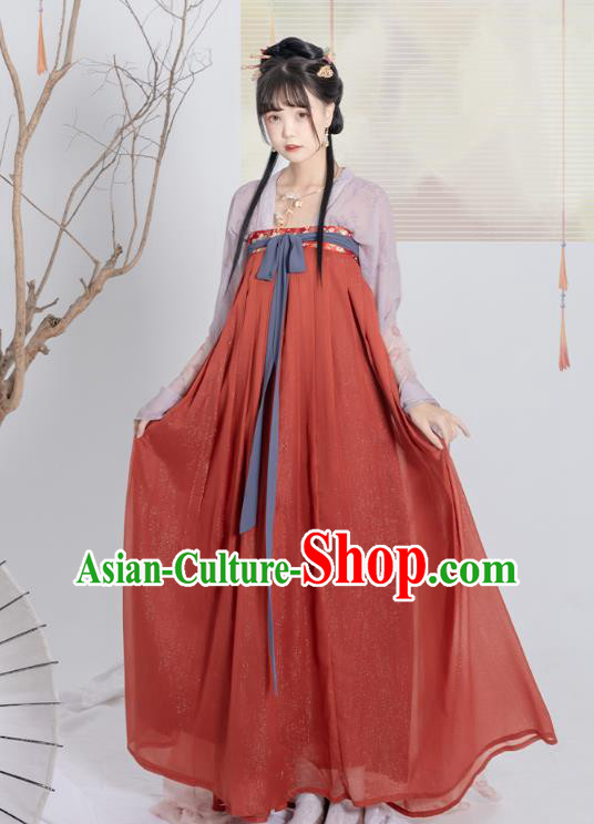 China Traditional Red Hanfu Dress Ancient Tang Dynasty Palace Princess Historical Clothing