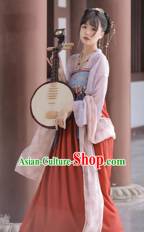 China Traditional Red Hanfu Dress Ancient Tang Dynasty Palace Princess Historical Clothing