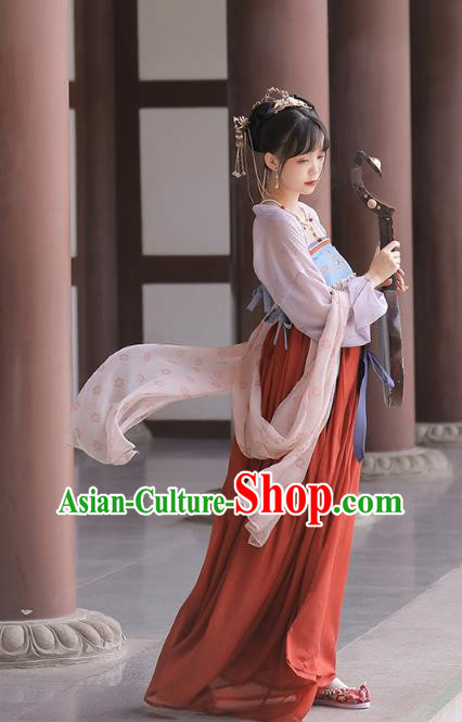 China Traditional Red Hanfu Dress Ancient Tang Dynasty Palace Princess Historical Clothing