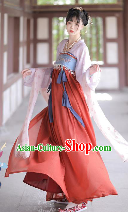 China Traditional Red Hanfu Dress Ancient Tang Dynasty Palace Princess Historical Clothing
