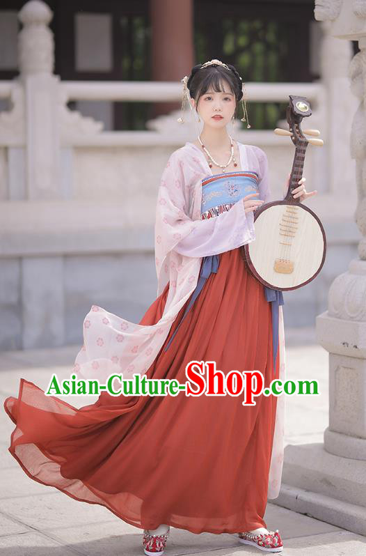 China Traditional Red Hanfu Dress Ancient Tang Dynasty Palace Princess Historical Clothing