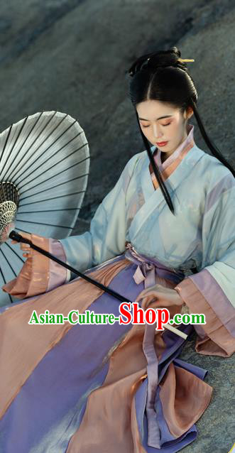 China Ancient Civilian Woman Hanfu Dress Traditional Jin Dynasty Young Lady Historical Costumes