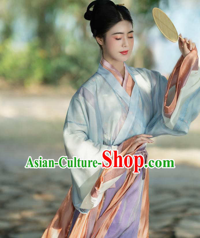 China Ancient Civilian Woman Hanfu Dress Traditional Jin Dynasty Young Lady Historical Costumes