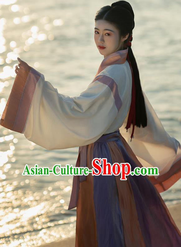 China Ancient Civilian Woman Hanfu Dress Traditional Jin Dynasty Young Lady Historical Costumes