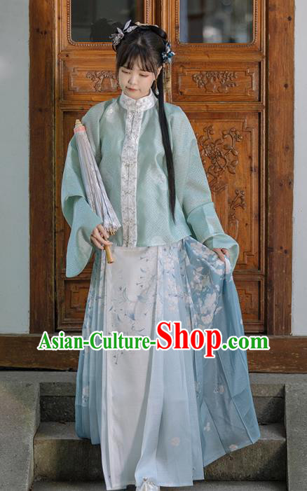 China Ancient Ming Dynasty Patrician Lady Historical Clothing Traditional Hanfu Dress Apparels Full Set