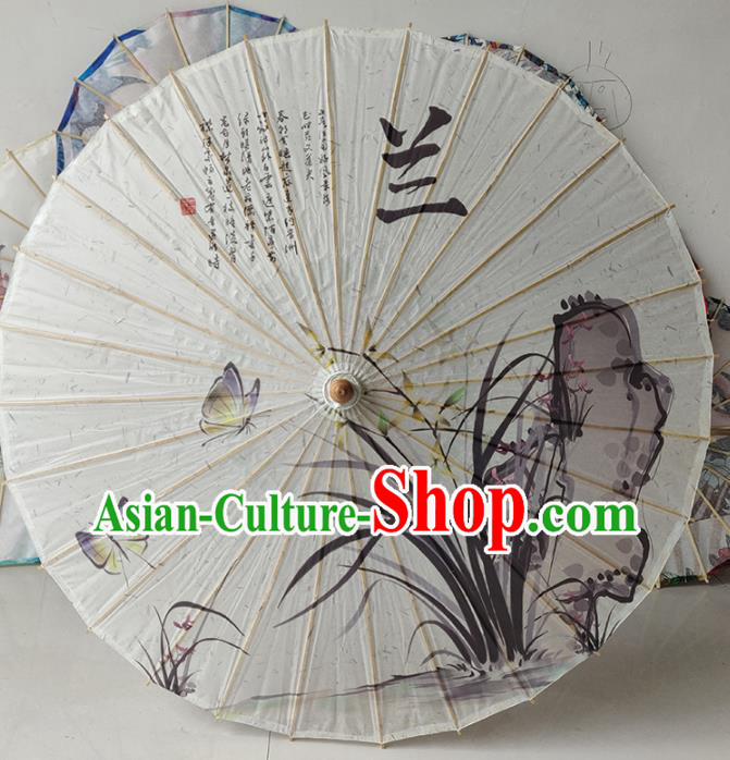 China Classical Dance Umbrellas Handmade Ink Painting Orchids Oil Paper Umbrella Traditional Hanfu Umbrella