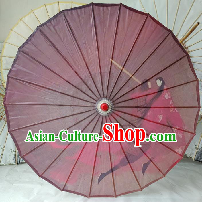 China Traditional Ancient Swordsman Umbrella Classical Dance Umbrellas Handmade Wine Red Oil Paper Umbrella