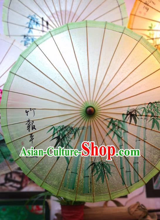 China Traditional Hanfu Oilpaper Umbrella Hand Ink Painting Bamboo Umbrella Classical Green Oil Paper Umbrella