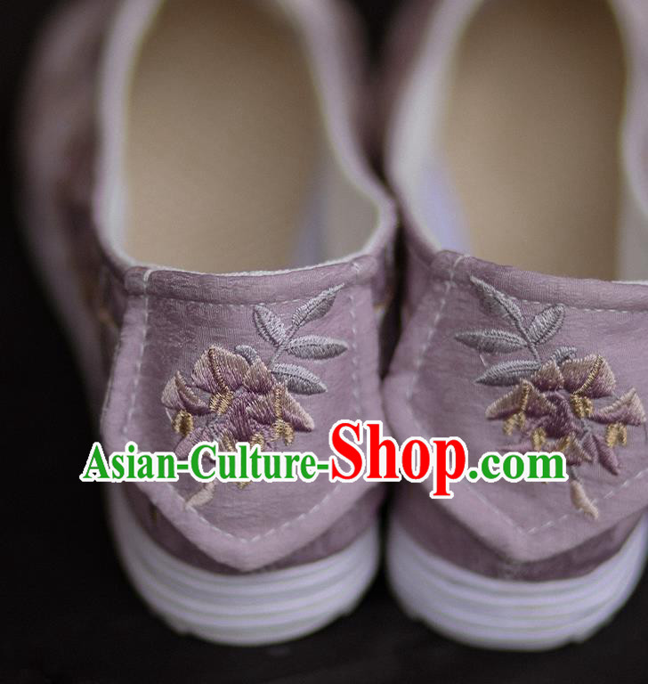 Chinese Embroidered Wisteria Butterfly Shoes Handmade Lilac Cloth Shoes Traditional Hanfu Shoes