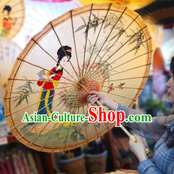 China Classical Oil Paper Umbrella Traditional Hanfu Oilpaper Umbrella Hand Ink Painting Palace Lady Umbrella