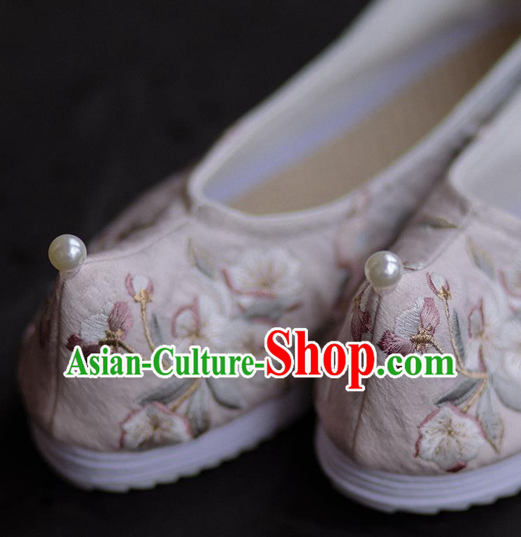 Chinese Handmade Light Pink Cloth Shoes Traditional Hanfu Shoes Embroidered Begonia Shoes
