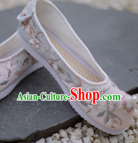 Chinese Handmade Light Pink Cloth Shoes Traditional Hanfu Shoes Embroidered Begonia Shoes