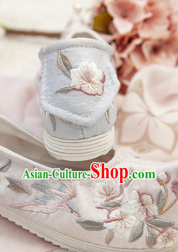 Chinese Handmade Light Pink Cloth Shoes Traditional Hanfu Shoes Embroidered Begonia Shoes