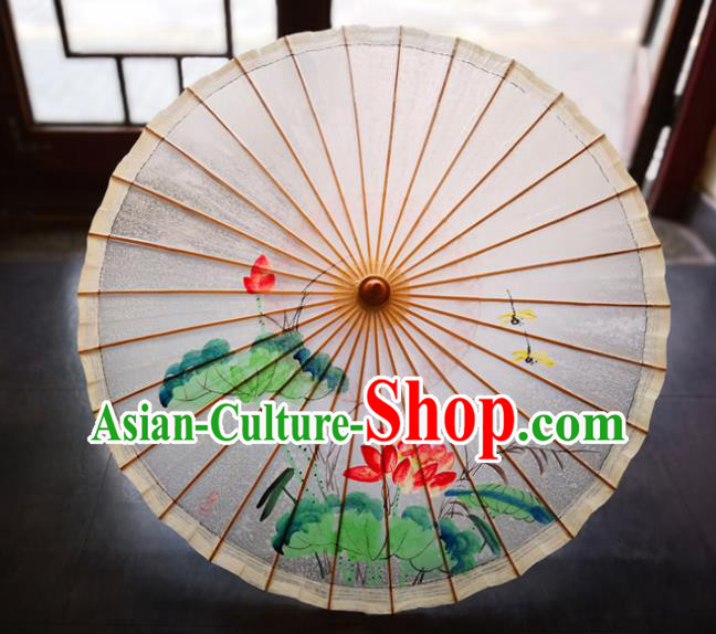 China Hand Painting Red Lotus Dragonfly Umbrella Classical Dance Oil Paper Umbrella Traditional Hanfu Oilpaper Umbrella