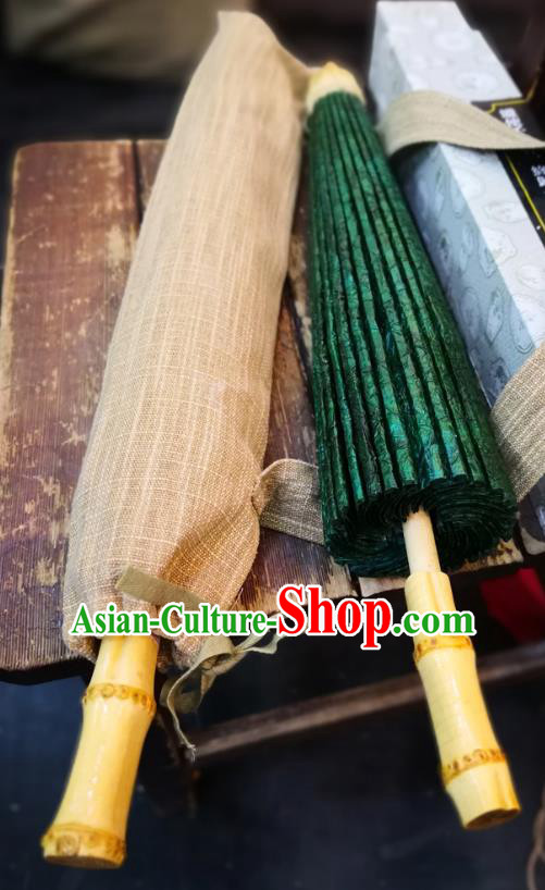 China Traditional Hanfu Deep Green Oilpaper Umbrella Hand Umbrella Classical Dance Oil Paper Umbrella