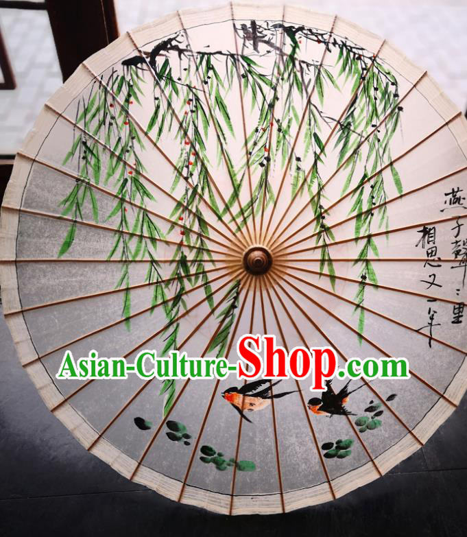 China Classical Dance Oil Paper Umbrella Traditional Hanfu Oilpaper Umbrella Hand Painting Willow Branch Umbrella