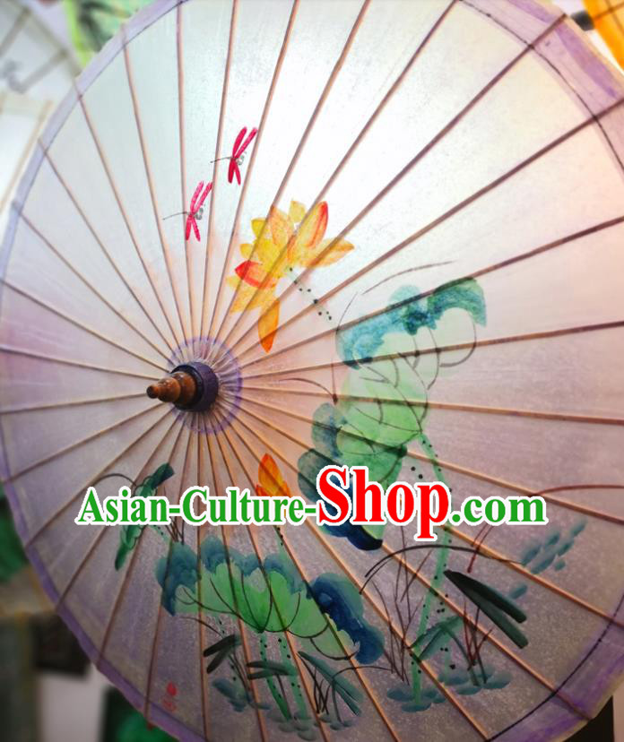 China Classical Dance Violet Oil Paper Umbrella Traditional Hanfu Painting Lotus Umbrella Handmade Oilpaper Umbrella