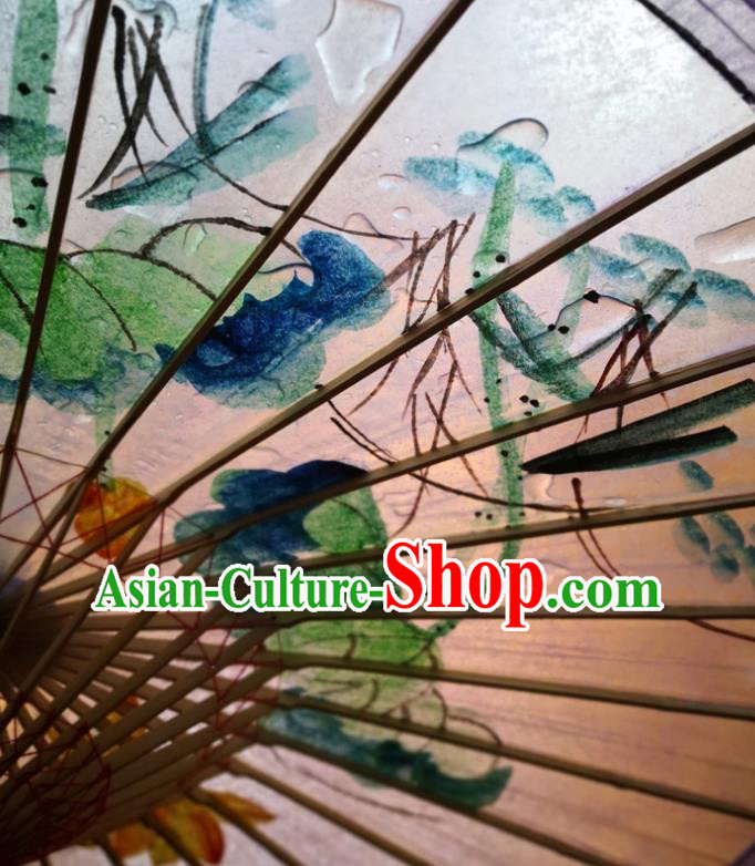 China Classical Dance Violet Oil Paper Umbrella Traditional Hanfu Painting Lotus Umbrella Handmade Oilpaper Umbrella