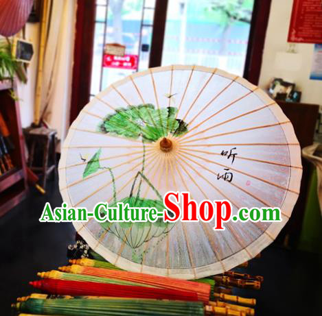 China Traditional Hanfu Painting Lotus Leaf Umbrella Handmade Oilpaper Umbrella Classical Dance Oil Paper Umbrella