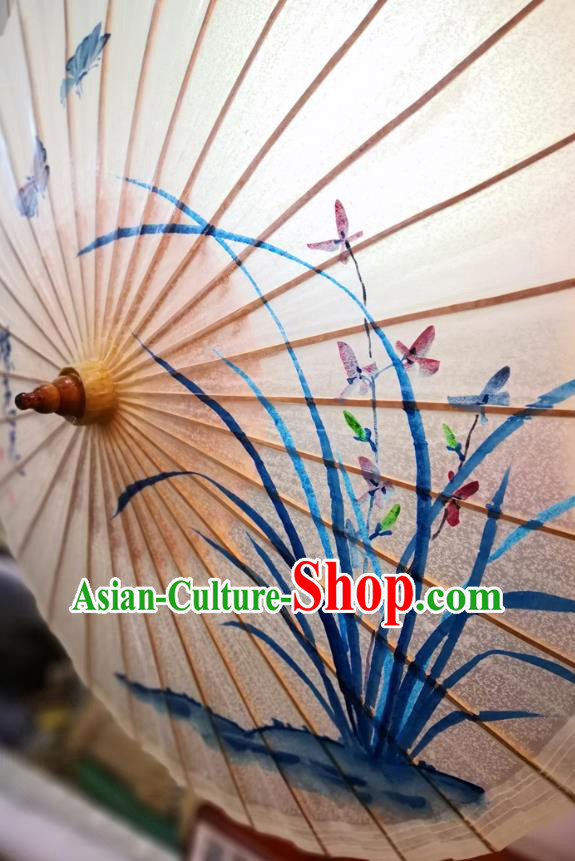 China Handmade Oilpaper Umbrella Classical Dance Oil Paper Umbrella Traditional Hanfu Painting Orchids Umbrella