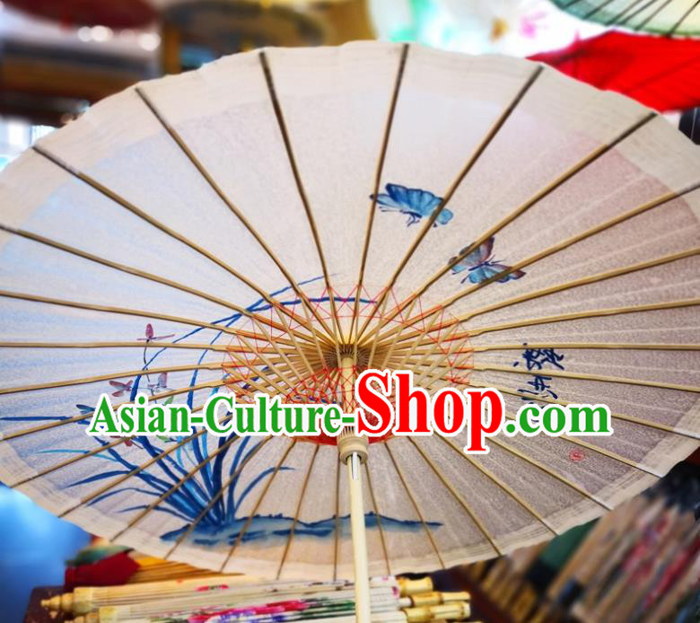China Handmade Oilpaper Umbrella Classical Dance Oil Paper Umbrella Traditional Hanfu Painting Orchids Umbrella