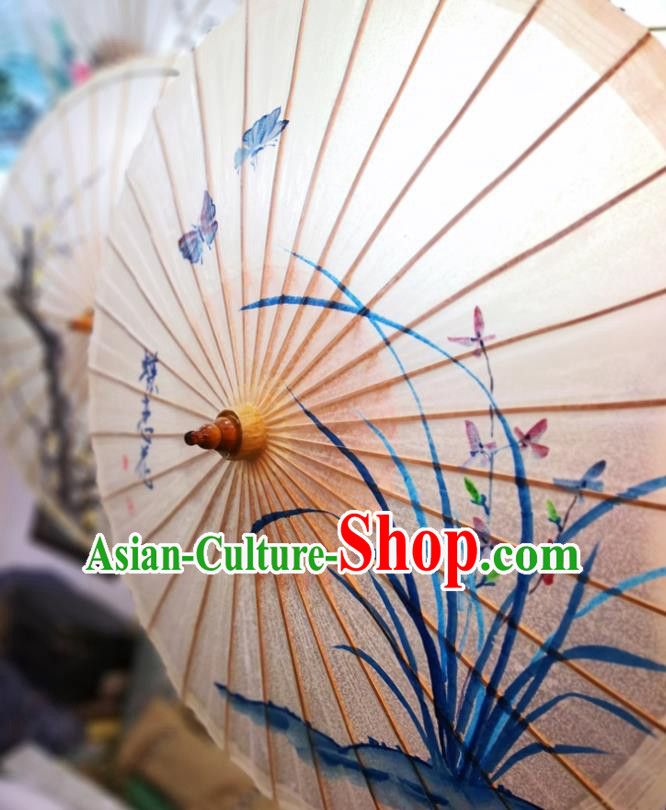 China Handmade Oilpaper Umbrella Classical Dance Oil Paper Umbrella Traditional Hanfu Painting Orchids Umbrella