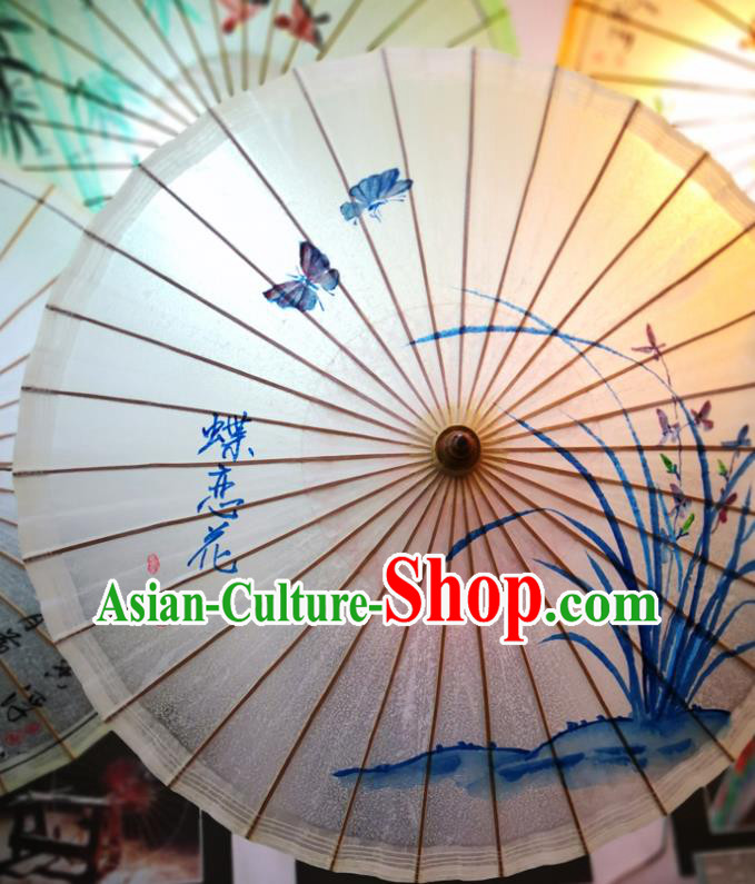 China Handmade Oilpaper Umbrella Classical Dance Oil Paper Umbrella Traditional Hanfu Painting Orchids Umbrella