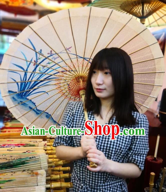 China Handmade Oilpaper Umbrella Classical Dance Oil Paper Umbrella Traditional Hanfu Painting Orchids Umbrella