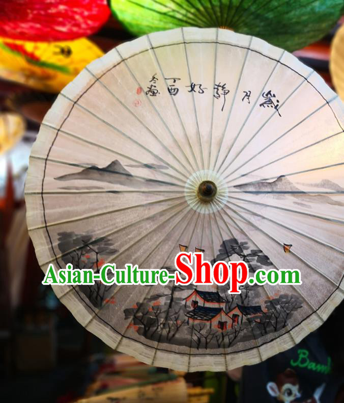 China Traditional Hanfu Umbrella Handmade Oilpaper Umbrella Ink Painting Oil Paper Umbrella