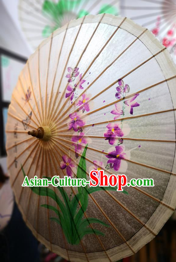 China Ink Painting Phalaenopsis Orchids Oil Paper Umbrella Traditional Hanfu Umbrella Handmade Oilpaper Umbrella