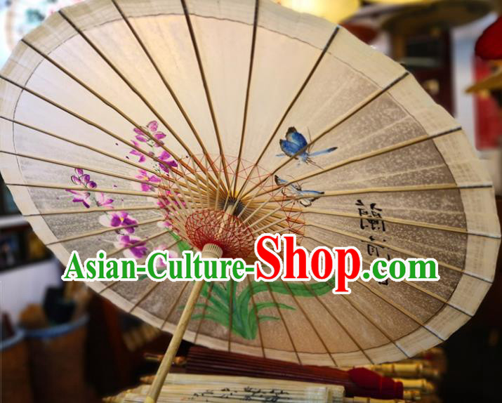 China Ink Painting Phalaenopsis Orchids Oil Paper Umbrella Traditional Hanfu Umbrella Handmade Oilpaper Umbrella