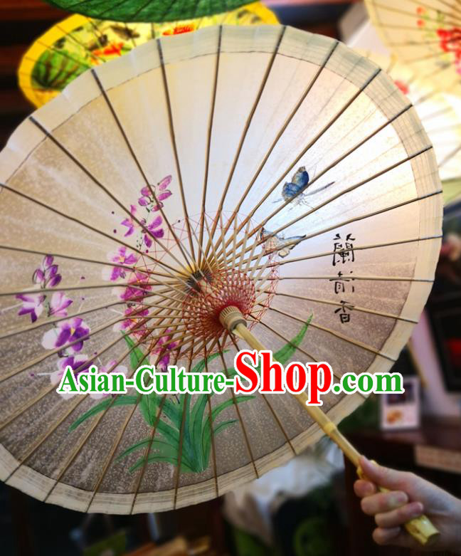 China Ink Painting Phalaenopsis Orchids Oil Paper Umbrella Traditional Hanfu Umbrella Handmade Oilpaper Umbrella