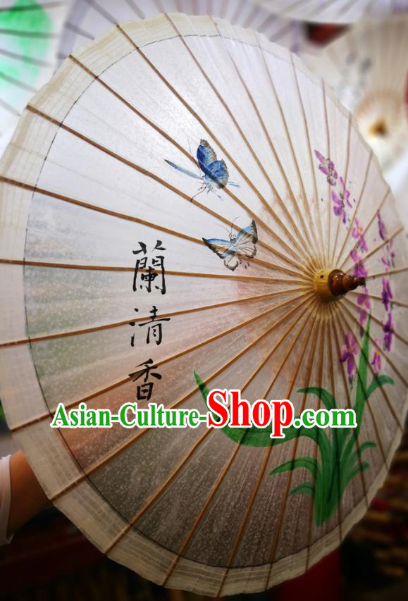 China Ink Painting Phalaenopsis Orchids Oil Paper Umbrella Traditional Hanfu Umbrella Handmade Oilpaper Umbrella