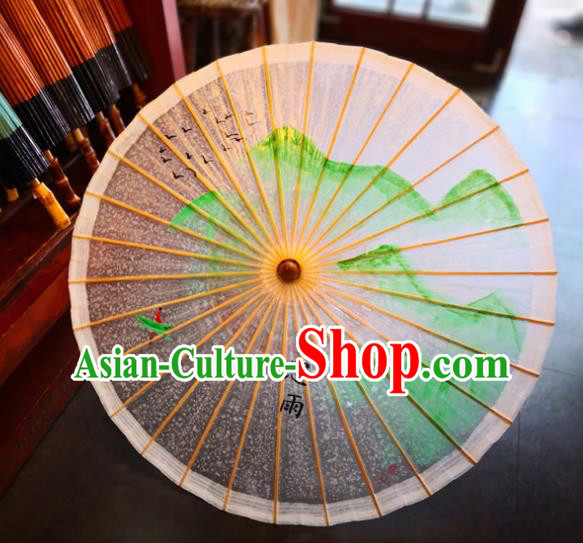 China Handmade Oilpaper Umbrella Ink Painting Landscape Oil Paper Umbrella Traditional Hanfu Umbrella