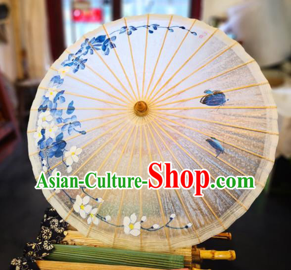 China Traditional Hanfu Dance Umbrella Handmade Oilpaper Umbrella Ink Painting Orchids Oil Paper Umbrella