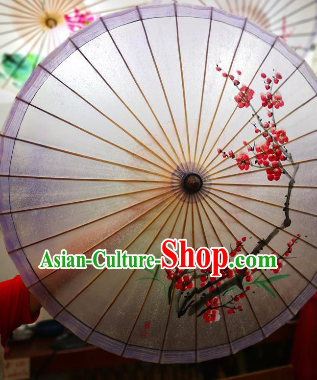 China Ink Painting Plum Blossom Oil Paper Umbrella Traditional Hanfu Dance Umbrella Handmade Violet Oilpaper Umbrella