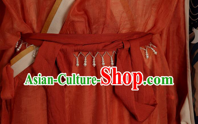 China Ancient Jin Dynasty Palace Princess Historical Clothing Traditional Orange Hanfu Dress Garment