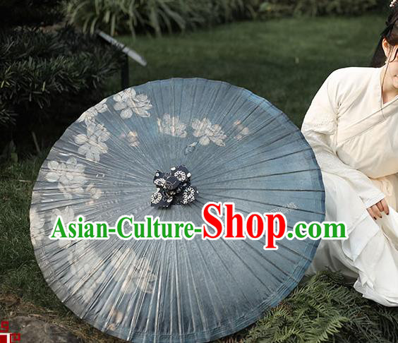 China Handmade Grey Oil Paper Umbrella Classical Dance Painting Lotus Oilpaper Umbrella Traditional Craft