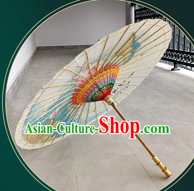 China Classical Dance Oil Paper Umbrella Hand Painting Lotus Oilpaper Umbrella Traditional Umbrella Craft