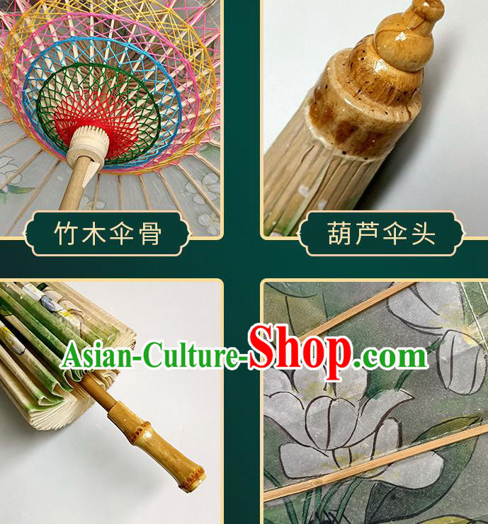 China Classical Dance Oil Paper Umbrella Hand Painting Lotus Oilpaper Umbrella Traditional Umbrella Craft