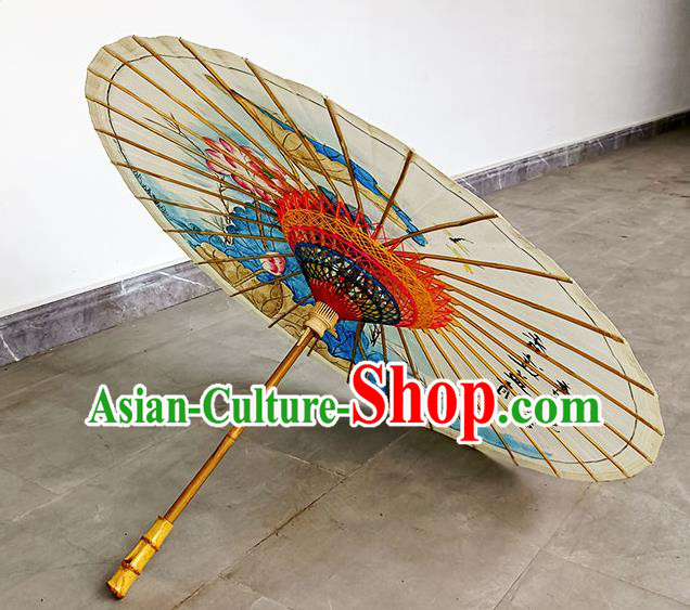 China Classical Dance Oil Paper Umbrella Hand Painting Lotus Oilpaper Umbrella Traditional Umbrella Craft