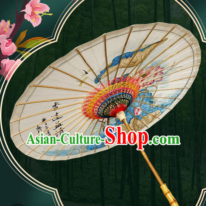 China Classical Dance Oil Paper Umbrella Hand Painting Lotus Oilpaper Umbrella Traditional Umbrella Craft