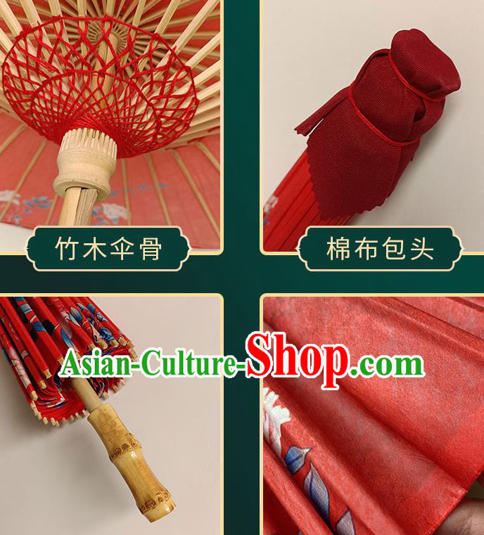 China Traditional Wedding Umbrella Craft Classical Dance Oil Paper Umbrella Hand Painting Peony Red Oilpaper Umbrella