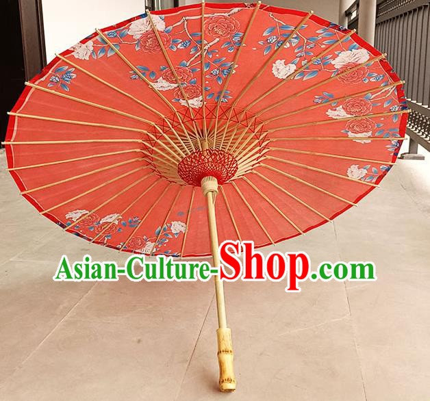 China Traditional Wedding Umbrella Craft Classical Dance Oil Paper Umbrella Hand Painting Peony Red Oilpaper Umbrella