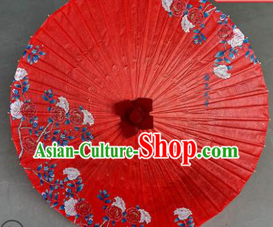 China Traditional Wedding Umbrella Craft Classical Dance Oil Paper Umbrella Hand Painting Peony Red Oilpaper Umbrella
