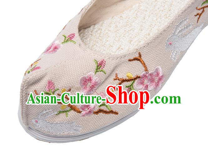 Chinese Handmade Embroidered Plum Beige Cloth Shoes Classical Dance Shoes Traditional Hanfu Bow Shoes