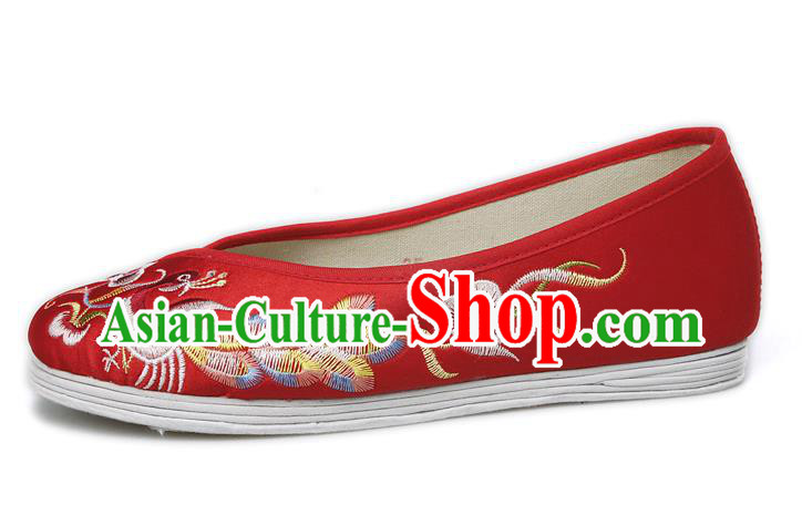 China Traditional Embroidered Phoenix Red Shoes National Wedding Bride Boots