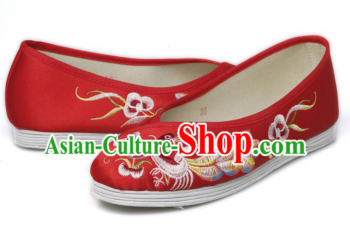 China Traditional Embroidered Phoenix Red Shoes National Wedding Bride Boots