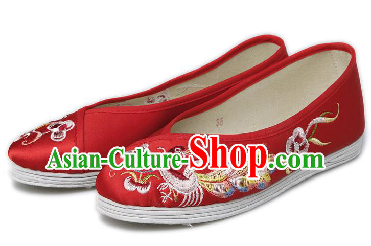 China Traditional Embroidered Phoenix Red Shoes National Wedding Bride Boots