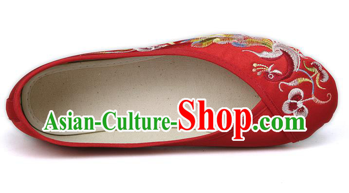 China Traditional Embroidered Phoenix Red Shoes National Wedding Bride Boots